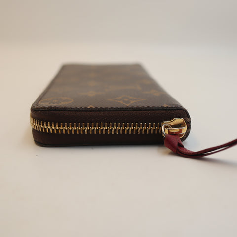 Pre-Owned #72294 Louis Vuitton Monogram Portefeuil Clemence Round Zipper Wallet Broun×Red M60742