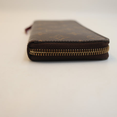 Pre-Owned #72294 Louis Vuitton Monogram Portefeuil Clemence Round Zipper Wallet Broun×Red M60742
