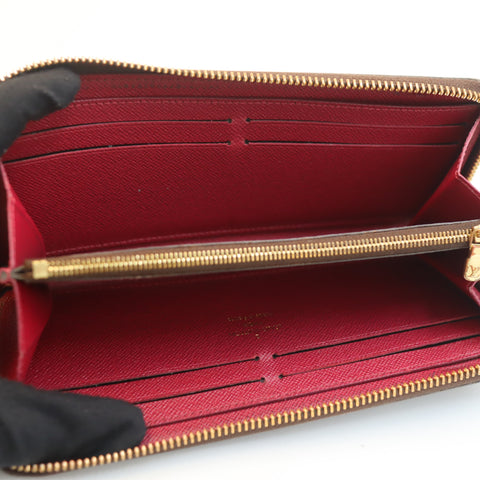 Pre-Owned #72294 Louis Vuitton Monogram Portefeuil Clemence Round Zipper Wallet Broun×Red M60742