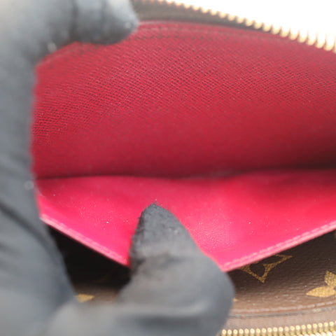 Pre-Owned #72294 Louis Vuitton Monogram Portefeuil Clemence Round Zipper Wallet Broun×Red M60742