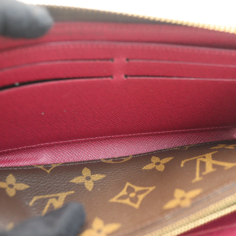 Pre-Owned #72294 Louis Vuitton Monogram Portefeuil Clemence Round Zipper Wallet Broun×Red M60742