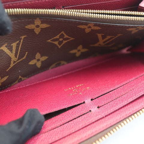Pre-Owned #72294 Louis Vuitton Monogram Portefeuil Clemence Round Zipper Wallet Broun×Red M60742