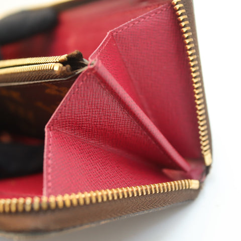 Pre-Owned #72294 Louis Vuitton Monogram Portefeuil Clemence Round Zipper Wallet Broun×Red M60742