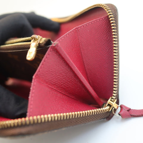 Pre-Owned #72294 Louis Vuitton Monogram Portefeuil Clemence Round Zipper Wallet Broun×Red M60742