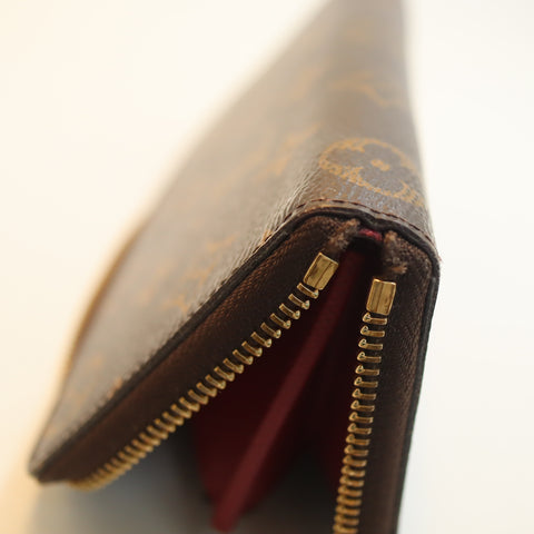 Pre-Owned #72294 Louis Vuitton Monogram Portefeuil Clemence Round Zipper Wallet Broun×Red M60742