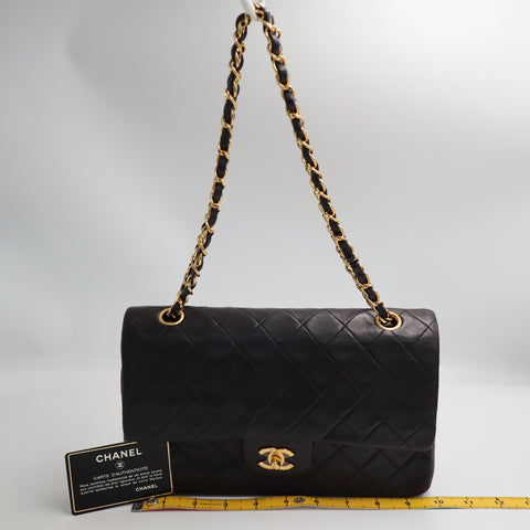 Pre-Owned #R7082502 CHANEL Matelasse Double Flap Chain Shoulder Bag Lambskin Black A01112