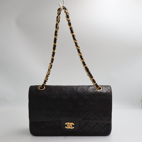 Pre-Owned #R7082502 CHANEL Matelasse Double Flap Chain Shoulder Bag Lambskin Black A01112