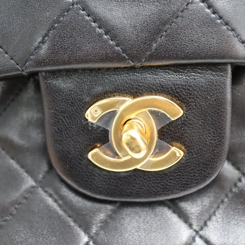 Pre-Owned #R7082502 CHANEL Matelasse Double Flap Chain Shoulder Bag Lambskin Black A01112