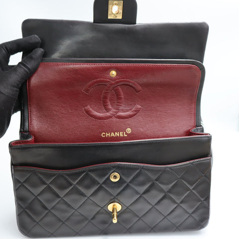 Pre-Owned #R7082502 CHANEL Matelasse Double Flap Chain Shoulder Bag Lambskin Black A01112