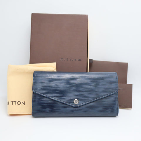 Pre-Owned #71097 Louis Vuitton Epi Portefeuille Sarah Indigo Blue Long Wallet Blue M60585