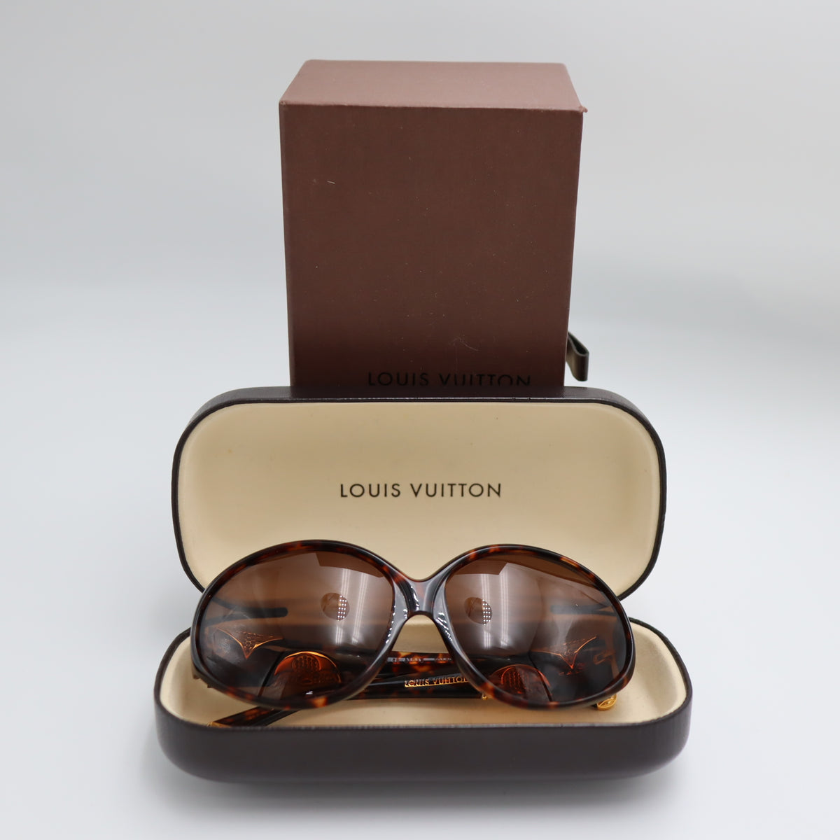 Pre-Owned #1698 Louis Vuitton Sunglasses Iris Brown Smoke Rhinestone Marble Brown Gold Z0266E