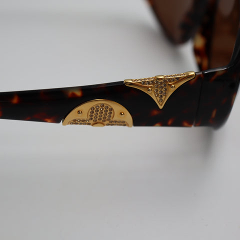 Pre-Owned #1698 Louis Vuitton Sunglasses Iris Brown Smoke Rhinestone Marble Brown Gold Z0266E