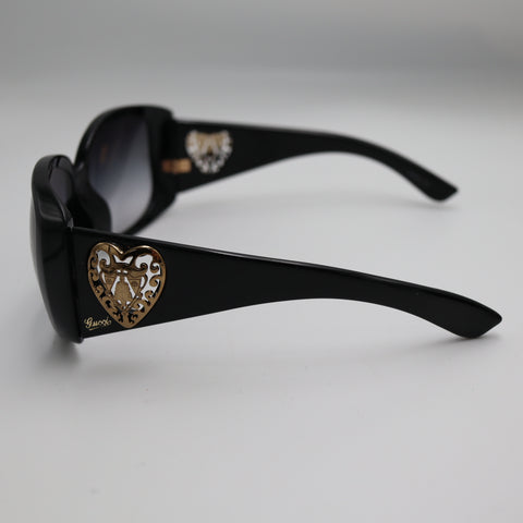 Pre-Owned #1644 Gucci Sunglasses Crest Heart Dark Gray Black Gold GG3067