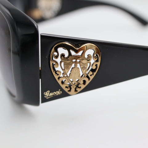 Pre-Owned #1644 Gucci Sunglasses Crest Heart Dark Gray Black Gold GG3067