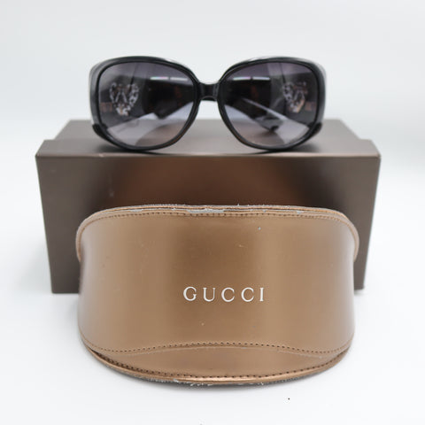 Pre-Owned #1644 Gucci Sunglasses Crest Heart Dark Gray Black Gold GG3067