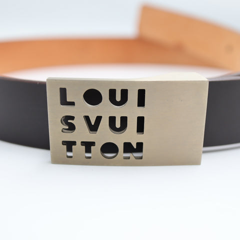 Pre-Owned #2005 Louis Vuitton Santur LST Belt Leather Dark Brown M6809