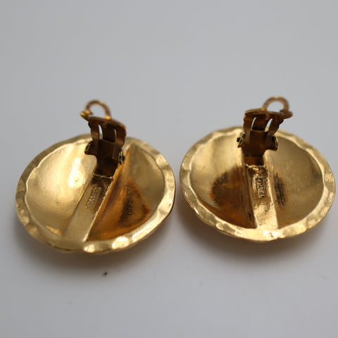 Pre-Owned #1941 CHANEL Earrings COCO Mark Matelasse Vintage Gold