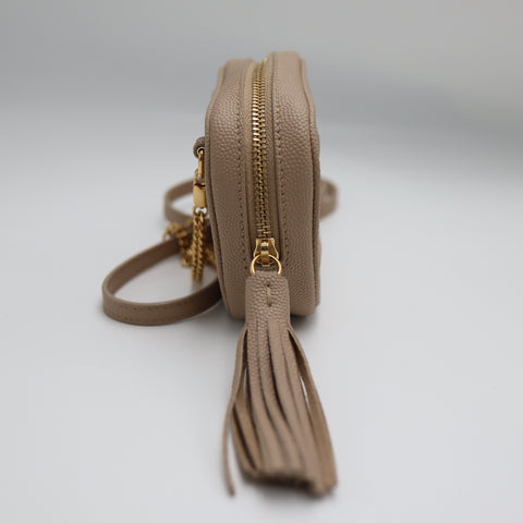 Pre-Owned #71125 Saint Laurent Cassandra Baby Mini Chain Leather Shoulder Bag Beige 635088