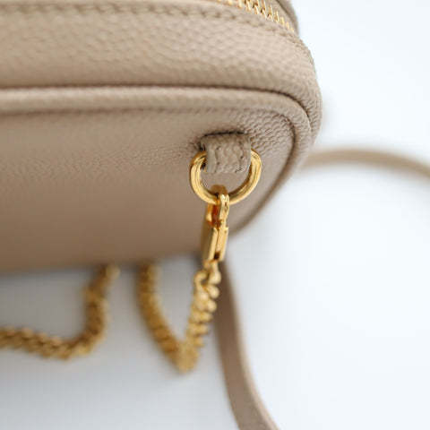 Pre-Owned #71125 Saint Laurent Cassandra Baby Mini Chain Leather Shoulder Bag Beige 635088