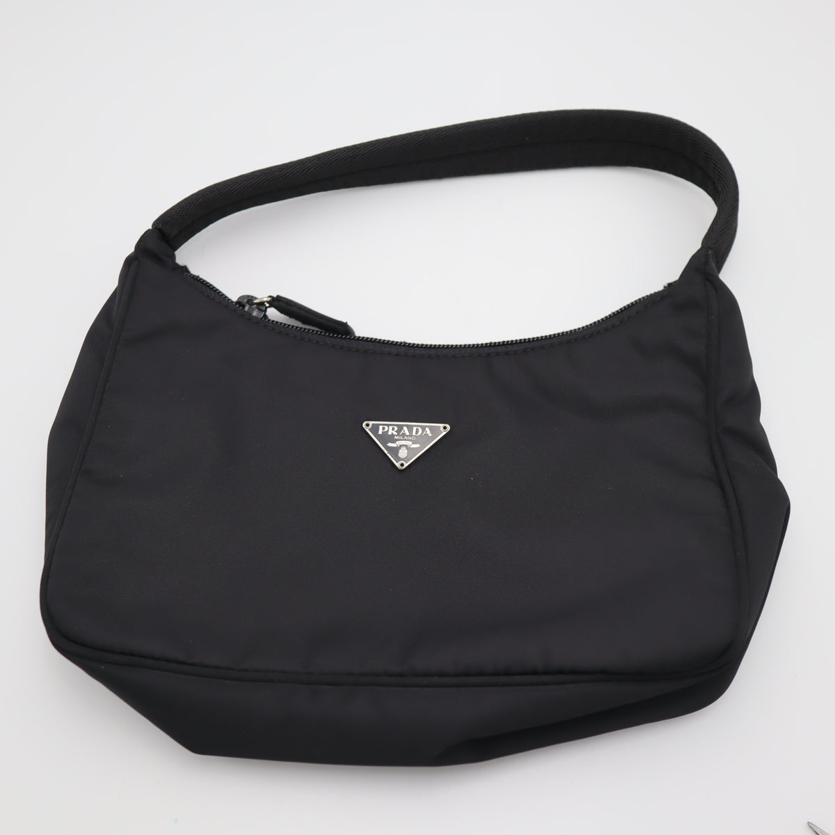 Pre-Owned #71160 Prada Triangle Plate Nylon Mini Handbag Black TESSUTO SPORT NERO MV515