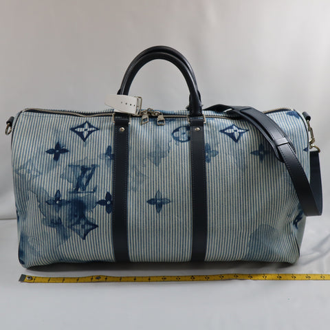 Pre-owned Louis Vuitton Leather travel bags #72786 Monogram Watercolor Keepall Bandouliere 50 Blue and White M57946