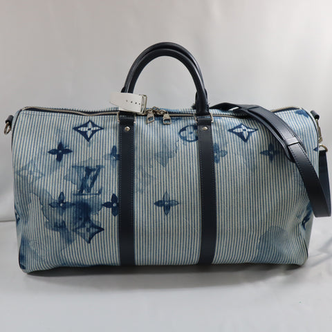 Pre-owned Louis Vuitton Leather travel bags #72786 Monogram Watercolor Keepall Bandouliere 50 Blue and White M57946