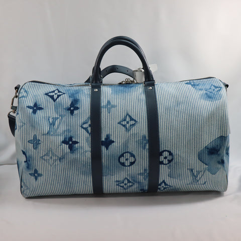 Pre-owned Louis Vuitton Leather travel bags #72786 Monogram Watercolor Keepall Bandouliere 50 Blue and White M57946