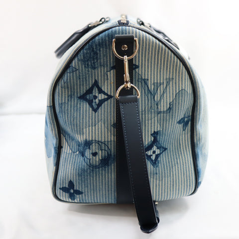 Pre-owned Louis Vuitton Leather travel bags #72786 Monogram Watercolor Keepall Bandouliere 50 Blue and White M57946