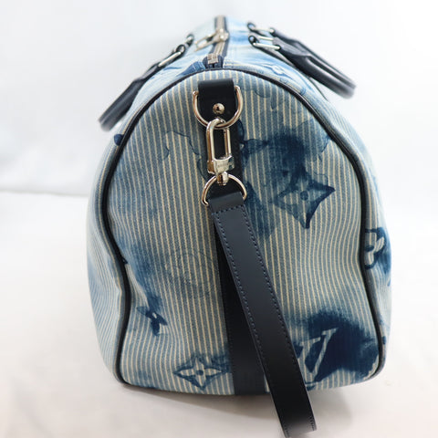 Pre-owned Louis Vuitton Leather travel bags #72786 Monogram Watercolor Keepall Bandouliere 50 Blue and White M57946