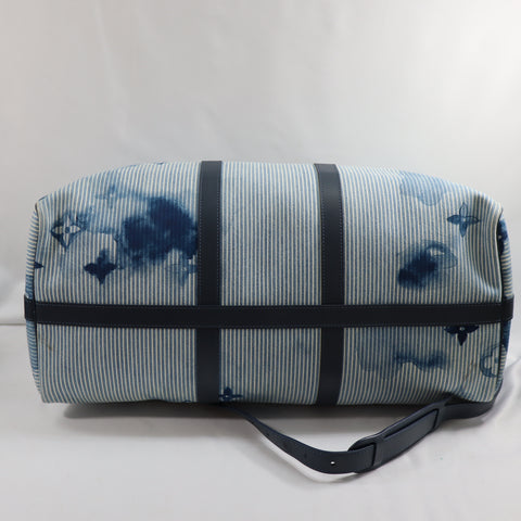 Pre-owned Louis Vuitton Leather travel bags #72786 Monogram Watercolor Keepall Bandouliere 50 Blue and White M57946