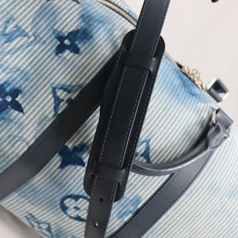Pre-owned Louis Vuitton Leather travel bags #72786 Monogram Watercolor Keepall Bandouliere 50 Blue and White M57946