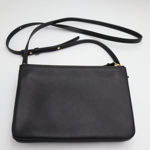 Pre-Owned #71137 Celine Trio Large Crossbody Pouch in Lambskin Leather Black