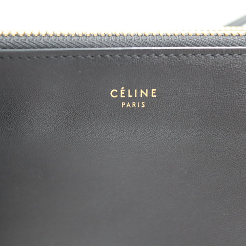 Pre-Owned #71137 Celine Trio Large Crossbody Pouch in Lambskin Leather Black