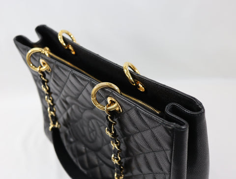 Pre-Owned #580501 CHANEL Matelasse GST Chain Tote Bag Caviar Skin Gold A50995