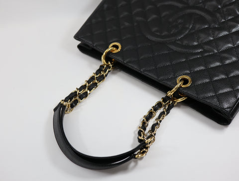 Pre-Owned #580501 CHANEL Matelasse GST Chain Tote Bag Caviar Skin Gold A50995