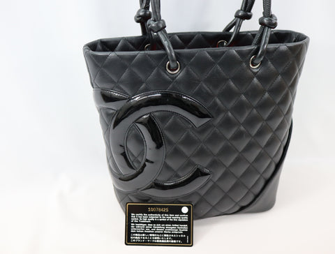 Pre-Owned #577989 CHANEL Cambon line Medium Tote Bag A25167 Lamb skin Black