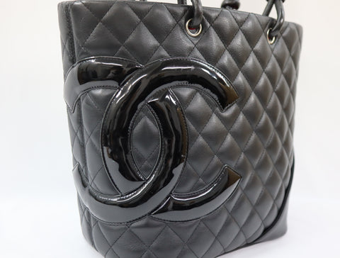 Pre-Owned #577989 CHANEL Cambon line Medium Tote Bag A25167 Lamb skin Black