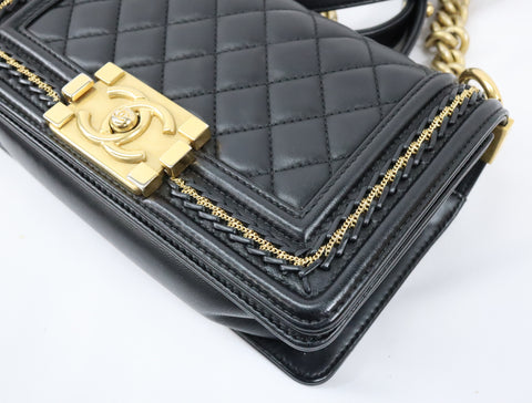 Pre-Owned #20086 CHANEL Boy Chanel Small chain Shoulder Bag Lamb skin A67086