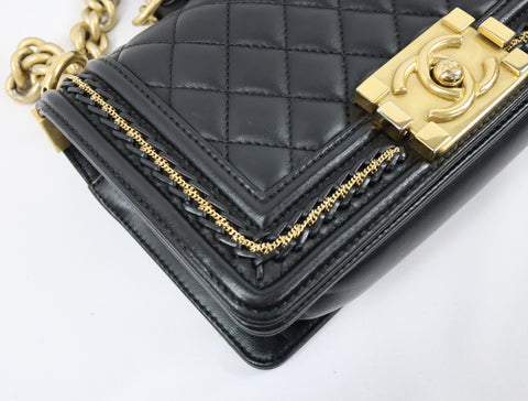 Pre-Owned #20086 CHANEL Boy Chanel Small chain Shoulder Bag Lamb skin A67086