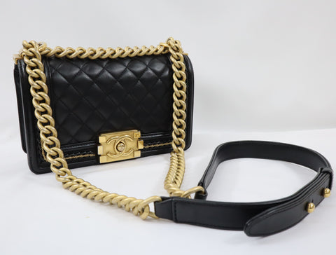 Pre-Owned #20086 CHANEL Boy Chanel Small chain Shoulder Bag Lamb skin A67086