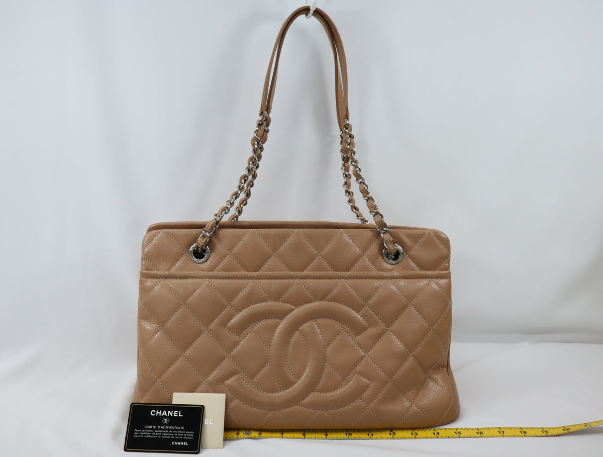 Pre-Owned #13074 CHANEL Matelasse Chain shoulder Tote Bag A67294 Beige Caviar Skin