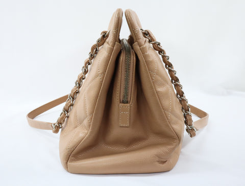 Pre-Owned #13074 CHANEL Matelasse Chain shoulder Tote Bag A67294 Beige Caviar Skin