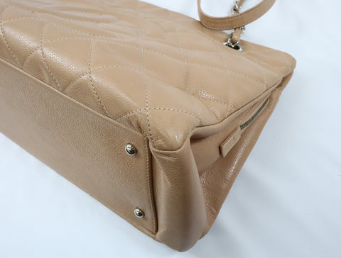 Pre-Owned #13074 CHANEL Matelasse Chain shoulder Tote Bag A67294 Beige Caviar Skin