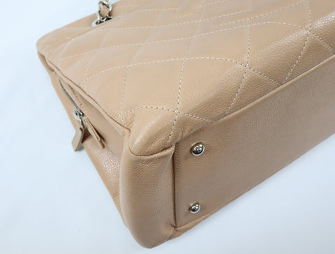 Pre-Owned #13074 CHANEL Matelasse Chain shoulder Tote Bag A67294 Beige Caviar Skin