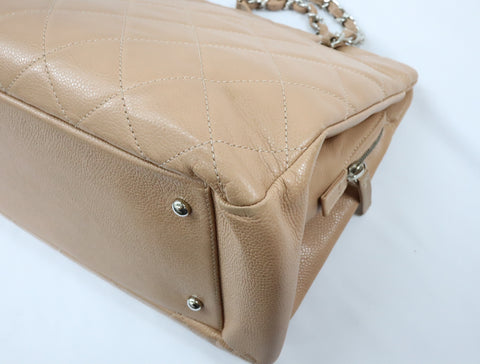 Pre-Owned #13074 CHANEL Matelasse Chain shoulder Tote Bag A67294 Beige Caviar Skin