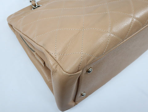 Pre-Owned #13074 CHANEL Matelasse Chain shoulder Tote Bag A67294 Beige Caviar Skin