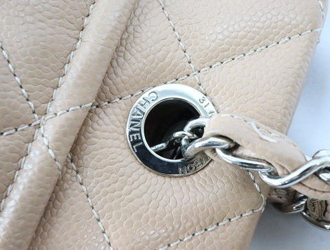 Pre-Owned #13074 CHANEL Matelasse Chain shoulder Tote Bag A67294 Beige Caviar Skin