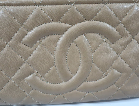 Pre-Owned #13074 CHANEL Matelasse Chain shoulder Tote Bag A67294 Beige Caviar Skin