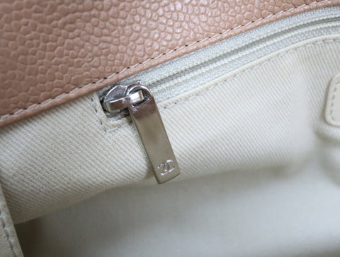 Pre-Owned #13074 CHANEL Matelasse Chain shoulder Tote Bag A67294 Beige Caviar Skin