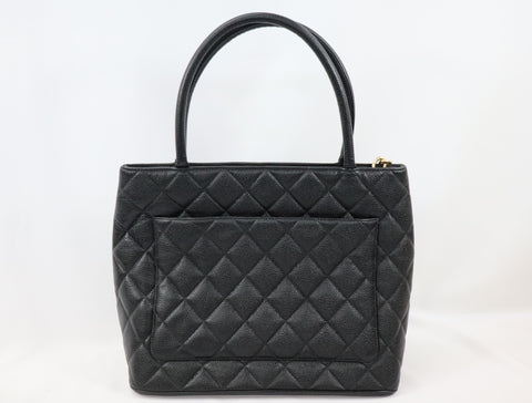 Pre-Owned #33665 CHANEL Matelasse Reprint Tote Bag Caviar Skin Black Gold